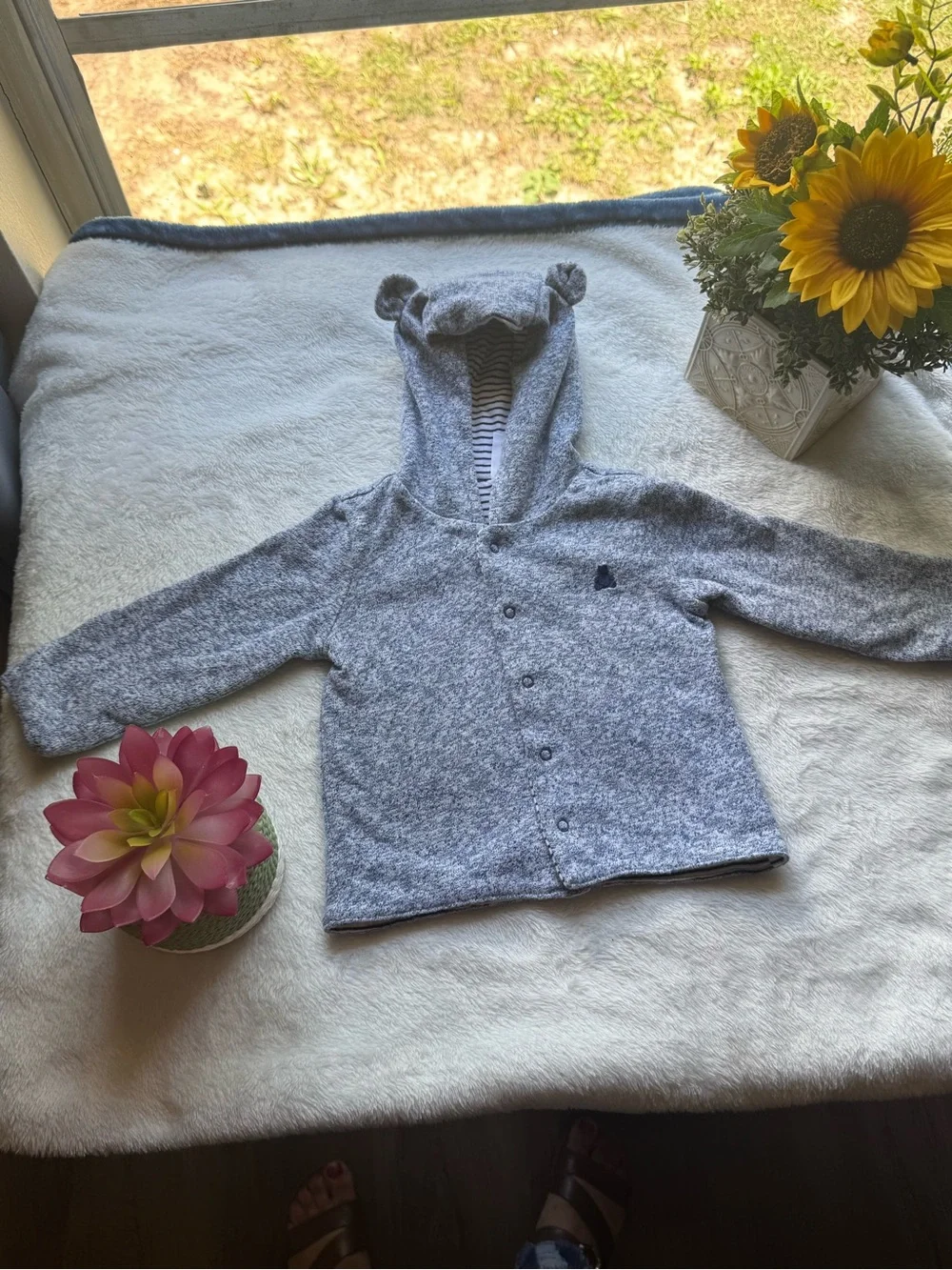 GAP Light Heather Gray Hooded Bear-Ear Cardigan